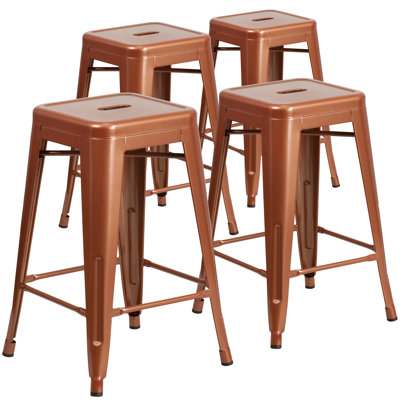Backless Metal Indoor-Outdoor Stool w/Square Seat