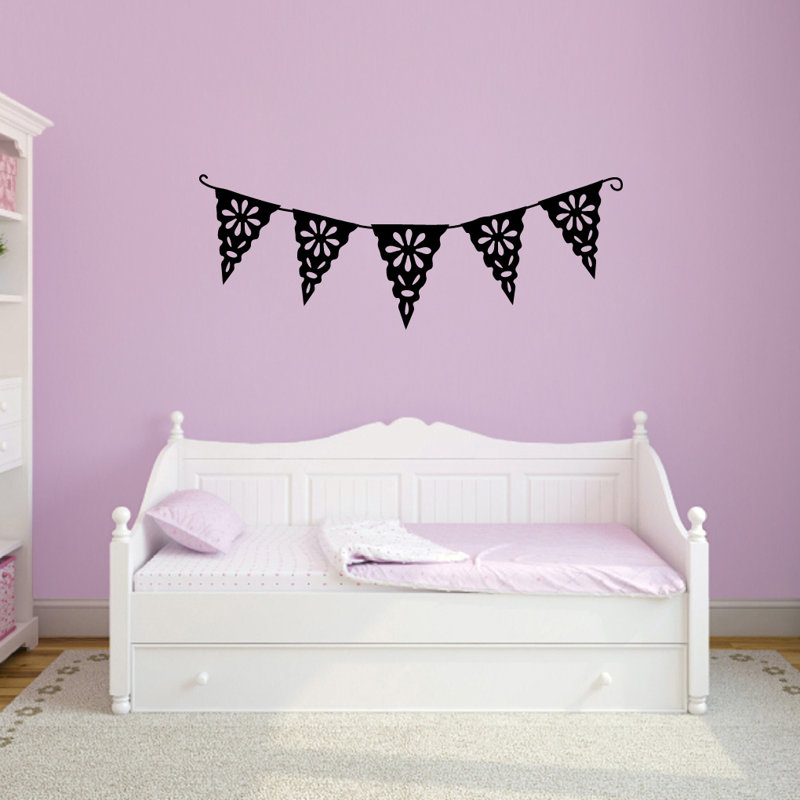 Décalcomanie murale bannière bunting floral, Noir