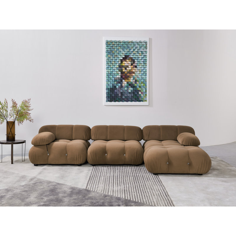 Canapé modulaire rembourré 4 pièces Daimion, Velours brun clair