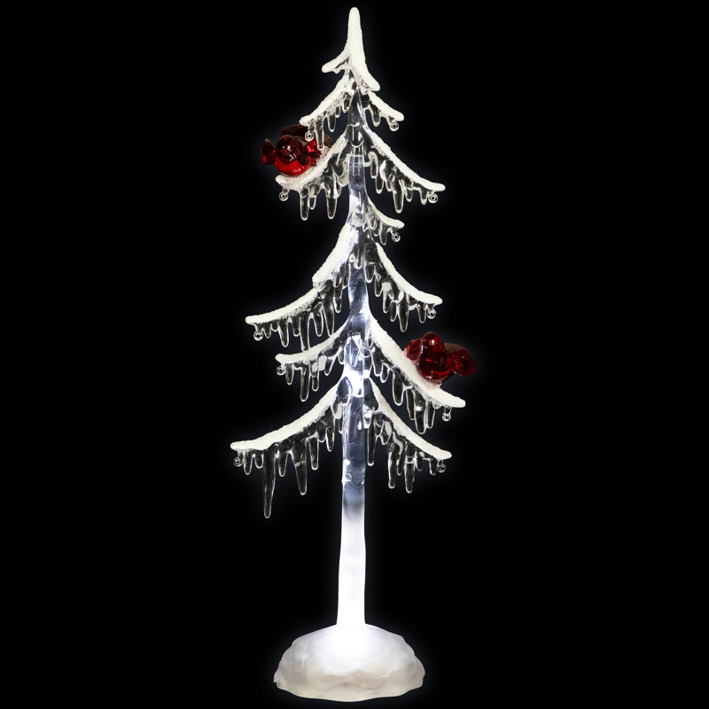 LED Lighted Acrylic Icicle Tree With Cardinals Christmas Decoration