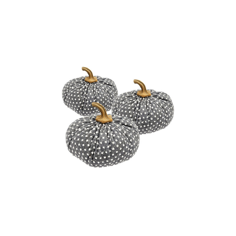Citrouille, ensemble de 3, 7,5 po x 7,5 po x 5,5 po, gris / blanc