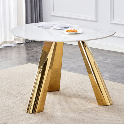 Table luxueuse en pierre frittée de 42 po: plateau durable de 0,45 po + pieds en acier de 6 po, capacité de 500 lb, surface veinée blanche / grise résistante aux taches et à la chaleur - Design minimaliste moderne