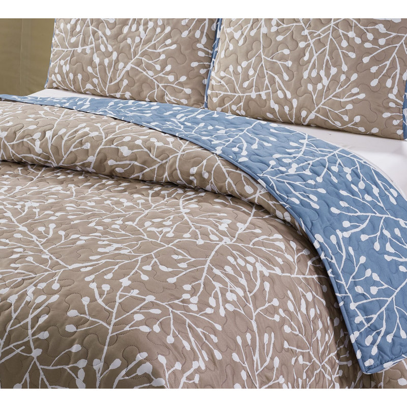 Ensemble de courtepointe réversible Sharron, Courtepointe simple et 1 taie décorative, bleu