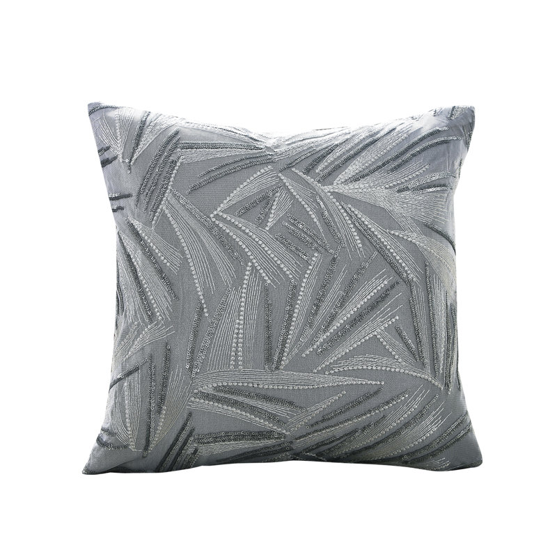 Silver Embroidered Polyester Square Throw Pillow Cover, 18" x 18"