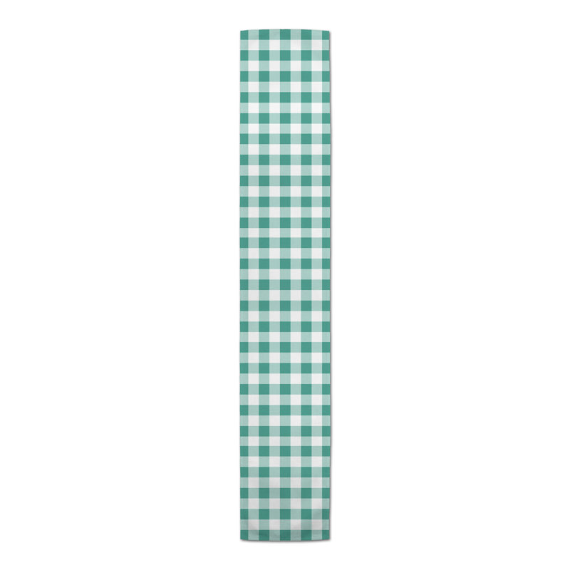 Chemin de table Chelene, 90 po x 16 po, Guingan, Vichy bleu sarcelle