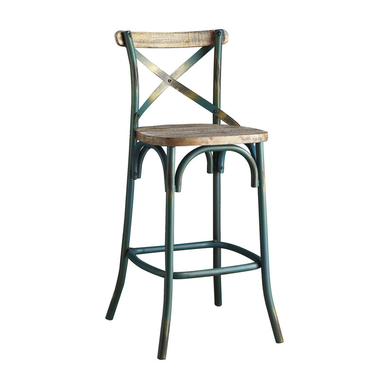 Mobilier de salle à manger à assise en bois de style rétro avec cadre en métal turquoise antique, Turquoise antique