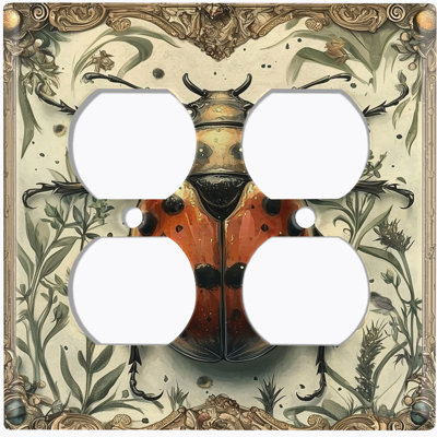 Metal Light Switch Plate Cover; US Standard Size 2 Gang Duplex - Damask Ladybug