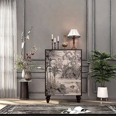 Walnut Wood Decorative Cabinet with Spacious Top