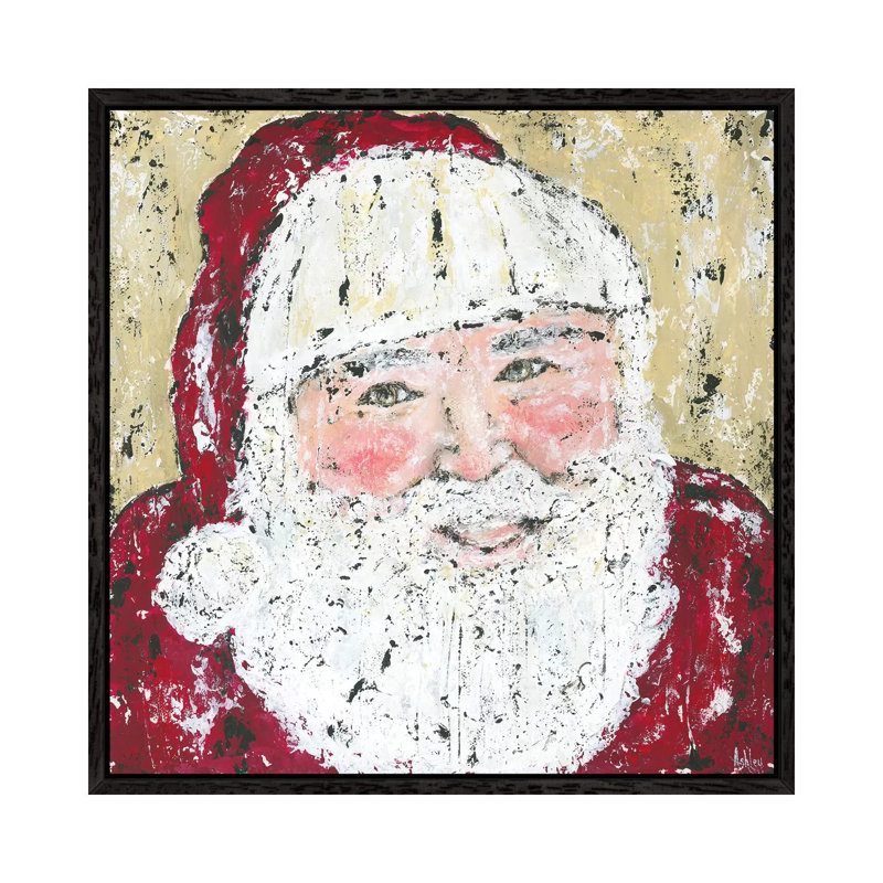 Jolly Santa by Ashley Bradley - Print on Canvas, 93.98 cm H x 93.98 cm W, Black Framed