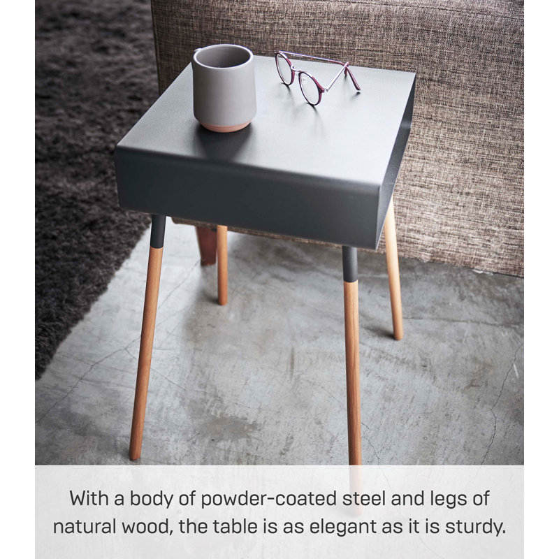 Black Steel and Light Wood Scandinavian Side Table