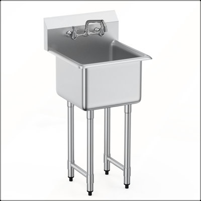 Stainless Steel Prep & Utility Sink, 1 Compartment with Faucet & Legs, 18x41 Inches for Commercial and Residential Use
