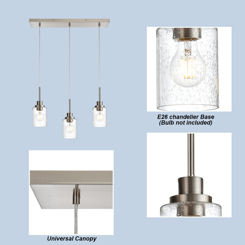 Lustre pour îlot de cuisine 3 lumières, luminaire suspendu moderne en métal avec abat-jour en verre ensemencé pour îlot de cuisine Bar Cafe.