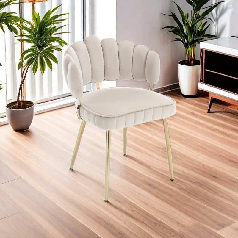 Chaise d'appoint, chaise simple de loisirs avec pieds dorés, Velours ivoire