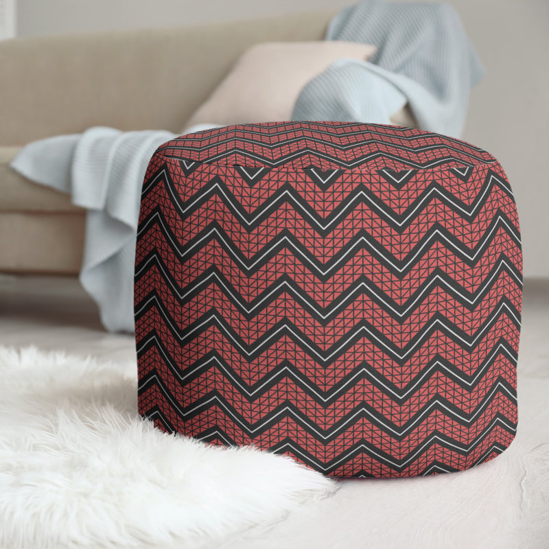 Upholstered Pouf, Red/Black