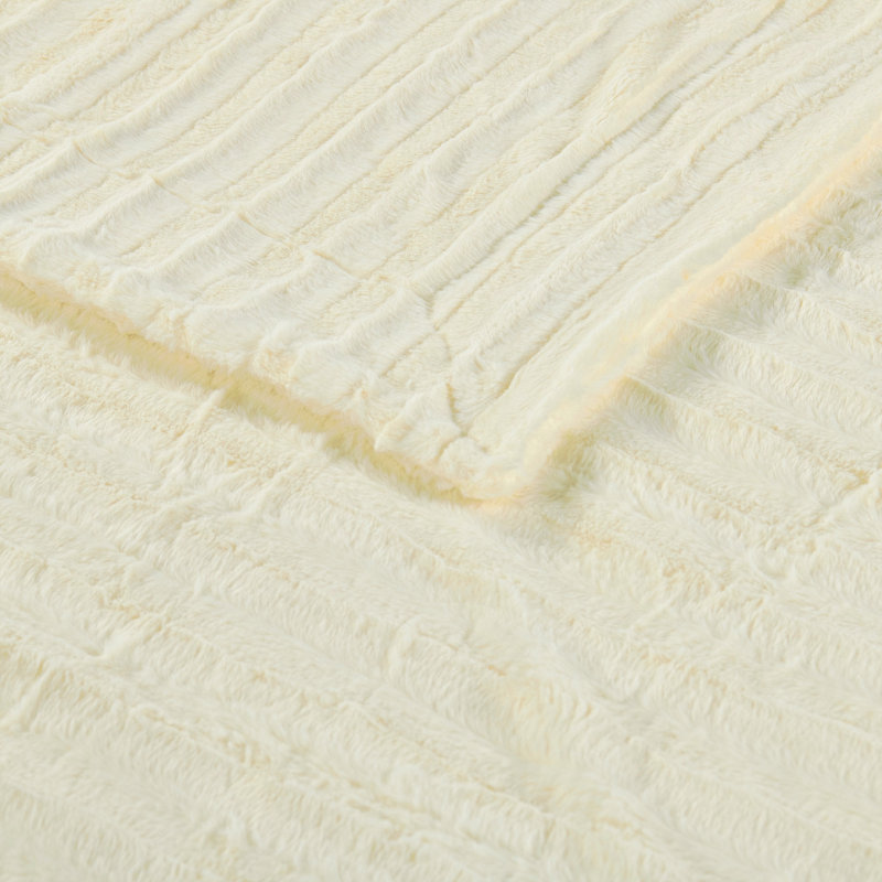 Derby Double Sided Faux Fur Throw, Ivory, 50" W x 60" L