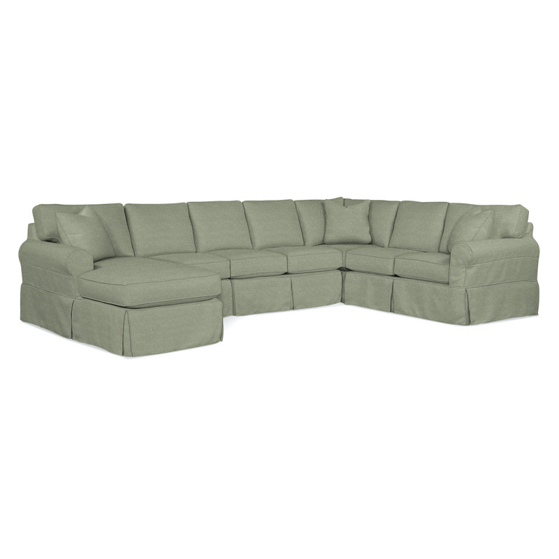 Bedford Slipcovered U-Sectional, Green Performance Fabric, Right Hand Facing
