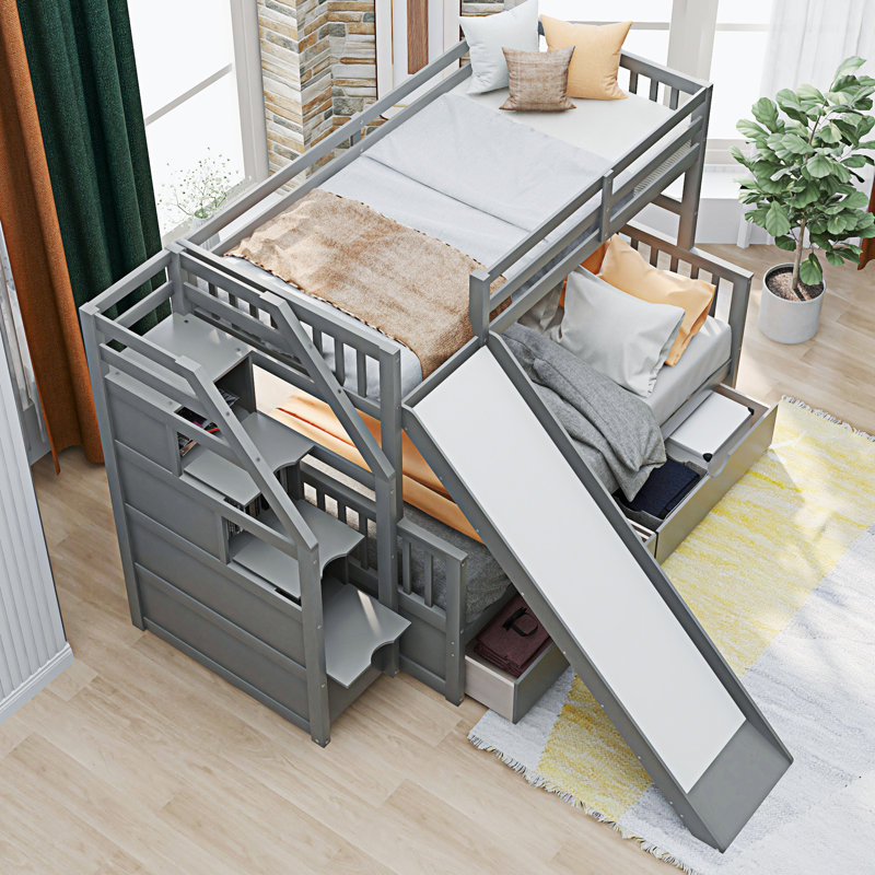 Bunk Bed With Drawers, Gray