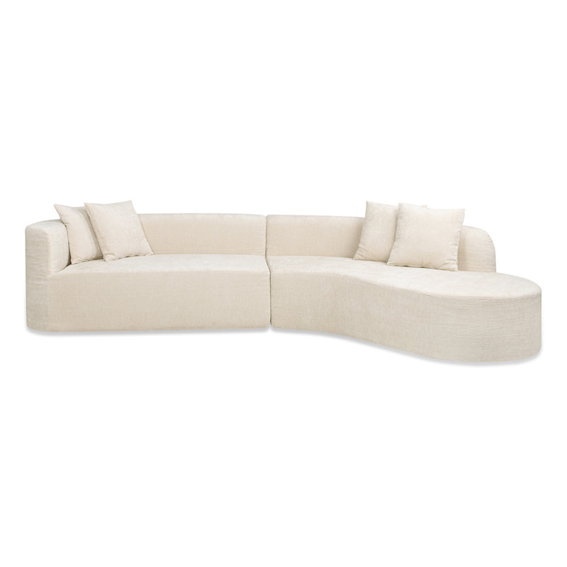 Canapé modulaire courbé sans os Vaili, Chenille beige, H 27 po x l 134 po x P 75 po