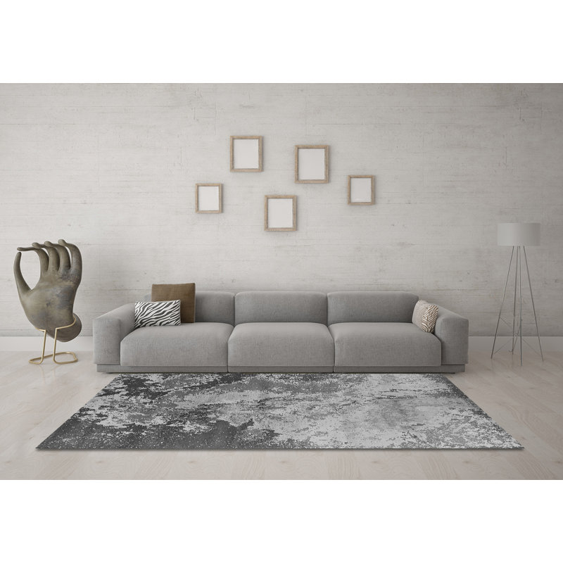 Tapis gris / noir en chenille / polyester tissé à la machine Williette, Rond 4 pi