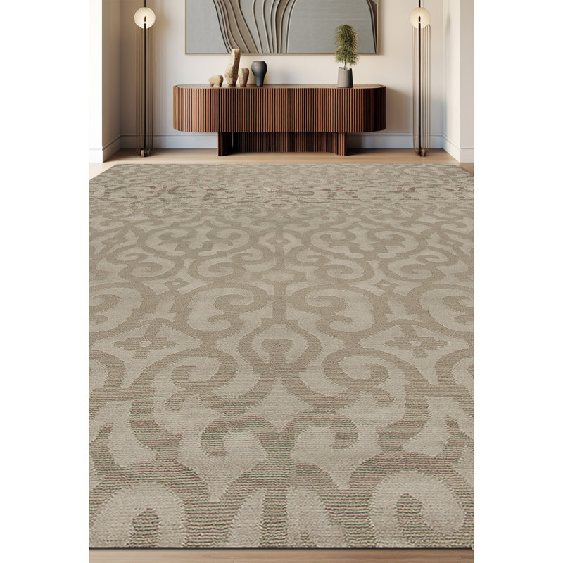 Damask Area Rug in Dove/Gray, Rectangle 10' x 14'
