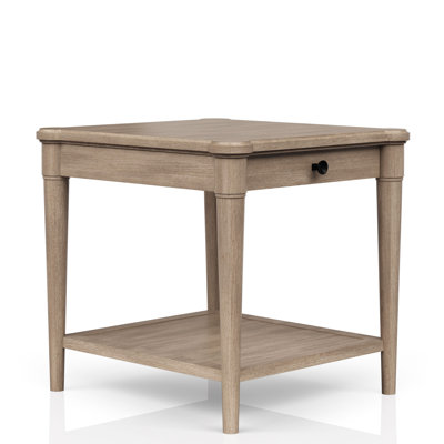 End Table With Sand Finish And Storage Shelf Drawer, Transitional Casual, Solid Wood + , 24.73 In H, 26 W, 24 D Casual High, Wide, Deep