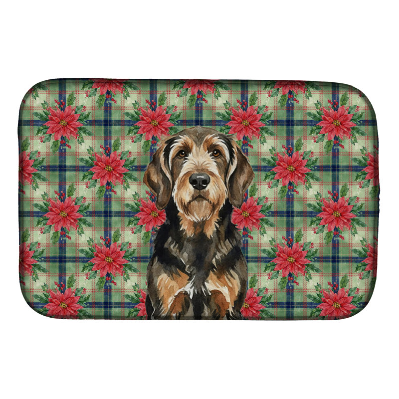 Tapis de séchage noir et brun clair Otterhound Christmas PoinsettIas, Noir / brun clair