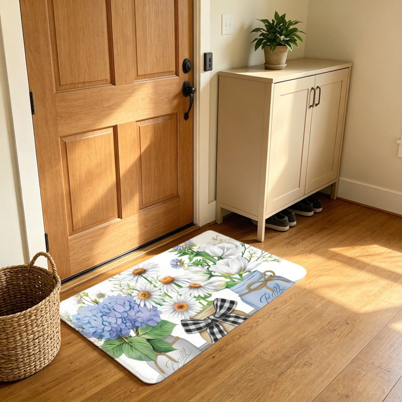 Indoor Outdoor Farmhouse Floral Neutral All-Season Door Welcome Mat, 20 x 32 in