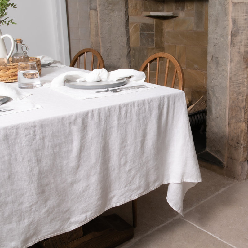 Elegant White Pure Linen Tablecloth, White