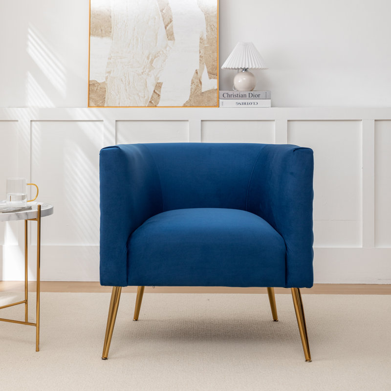 Cristen Velvet Barrel Chair, Navy Velvet, 1