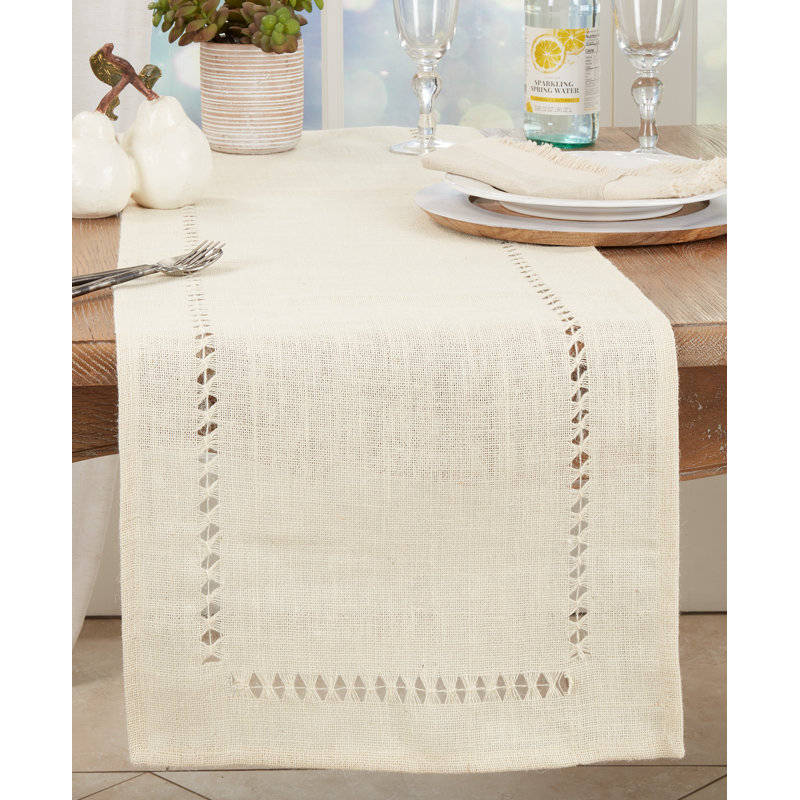 Ivory Jute Hemstitch Table Runner