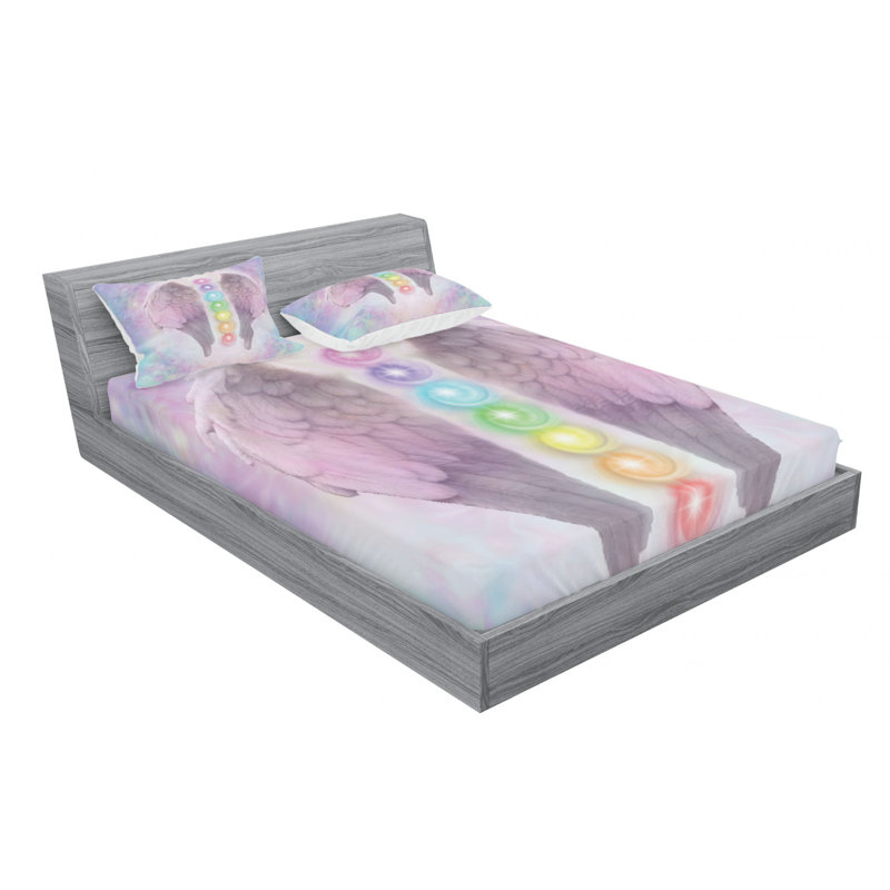 Angel Wings Microfiber Sheet Set, Queen Sheet Set + Fitted Sheet + 2 Pillowcases
