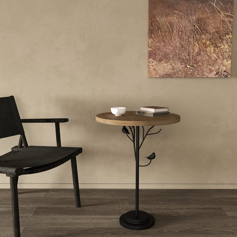Table d'appoint rétro Vintage - Métal vieilli à la main et placage texturé écorce
