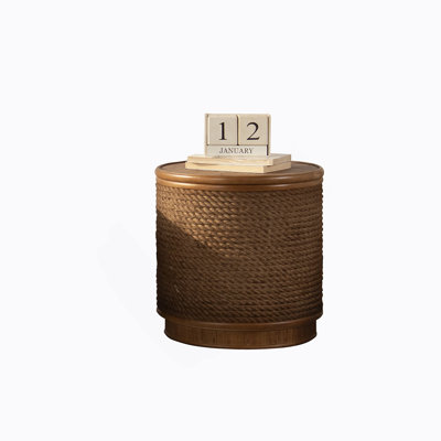 Round Rattan Coffee Table With Lift-Off Lid Storage, Hand-Woven Hemp Rope Trim, Boho-Chic Style, Perfect For Cozy Living Rooms & Compact Spaces