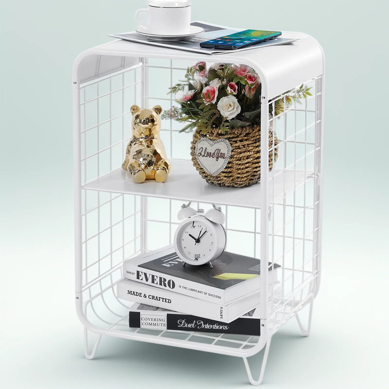 Table d'appoint en métal à 3 niveaux avec tablette réglable et rangement, table de bout de style rétro pour la chambre à coucher, le salon, le dortoir, le bureau et la décoration intérieure