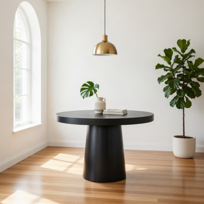 Table de salle à manger Cid Deso, béton noir et base fuselée, plateau rond de 43 pouces