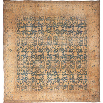 Rug & Kilim Antique Blue And Yellow Indian Rug With Geometric-floral Patterns In Brown
