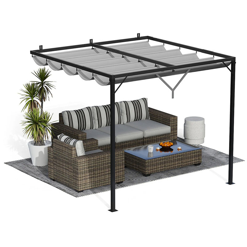 2 Size Metal Pergola Wall Mounted Pergola with Retractable Roof Canopy