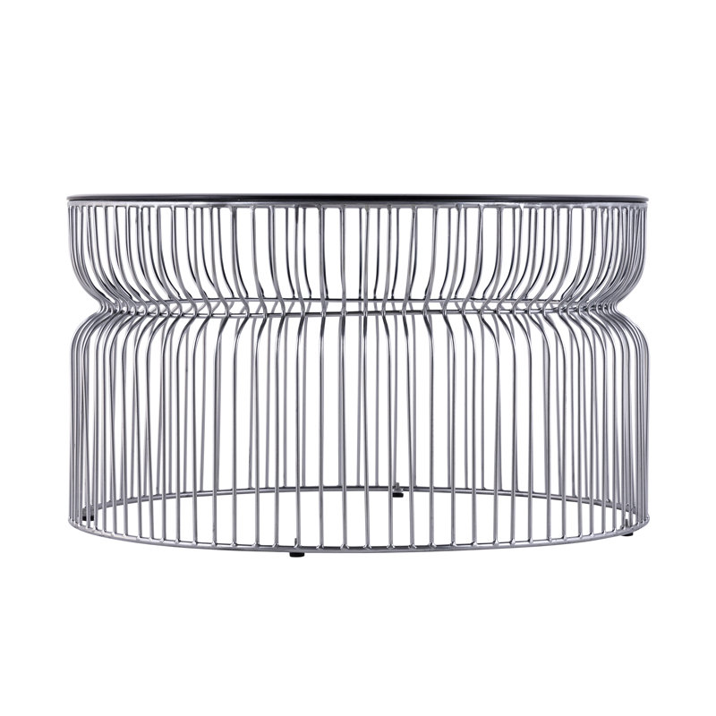 Table Set (Coffee Table & End Table) - Glass Top with Metal Base, Silver
