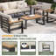 Table basse de patio en aluminium pour 3 personnes avec accoudoirs imitation bois et coussin de 12,5 cm-1951342125