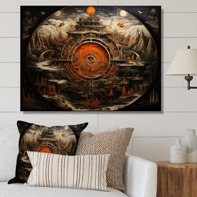 «Orange orange beige bouddhism roue de la vie», reproduction sur toile