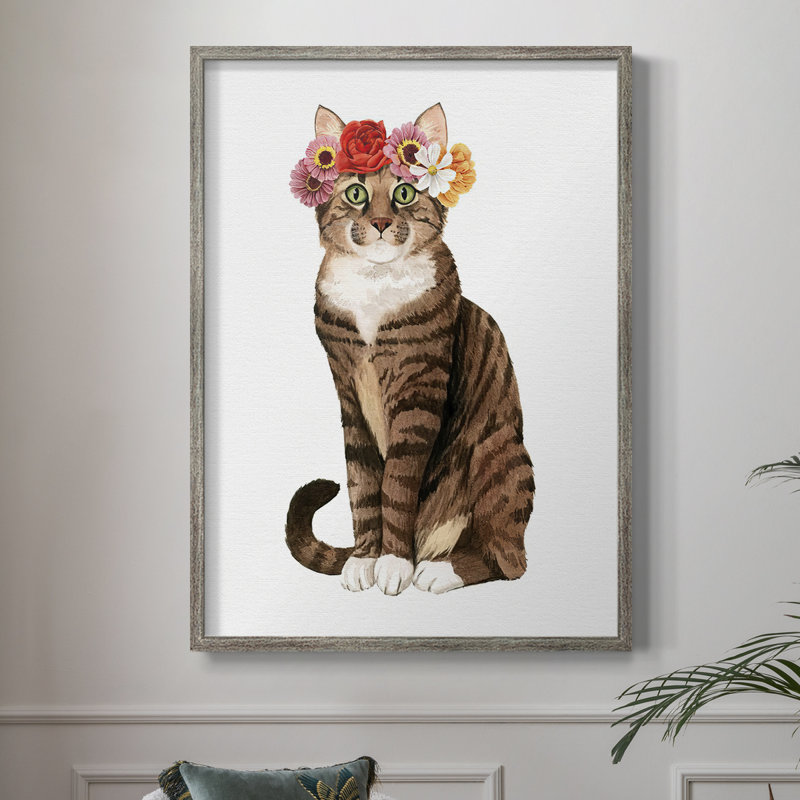 «Flower Crown Cats II», reproduction encadrée - bois massif, H 21 po x l 17 po