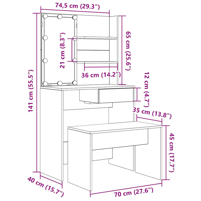 Itamar Dressing Table with Mirror, Old Wood