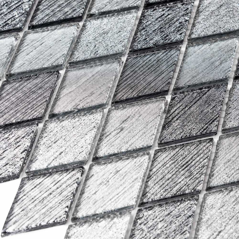 Cosmos 1" x 1" Glass Novelty Mosaic Tile, Rhombus Silver