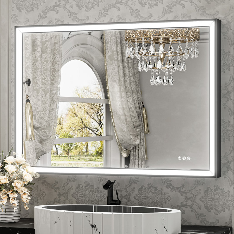 Front LED Anti-Fog Bathroom Vanity Mirror with Beveled Metal Framed, 30" x 40", Matte Black, Rectangle