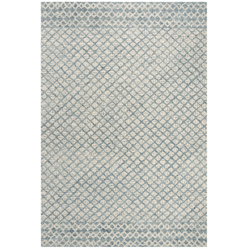 Tapis bleu en laine touffeté à la main Costin, Rectangle 6 pi x 9 pi