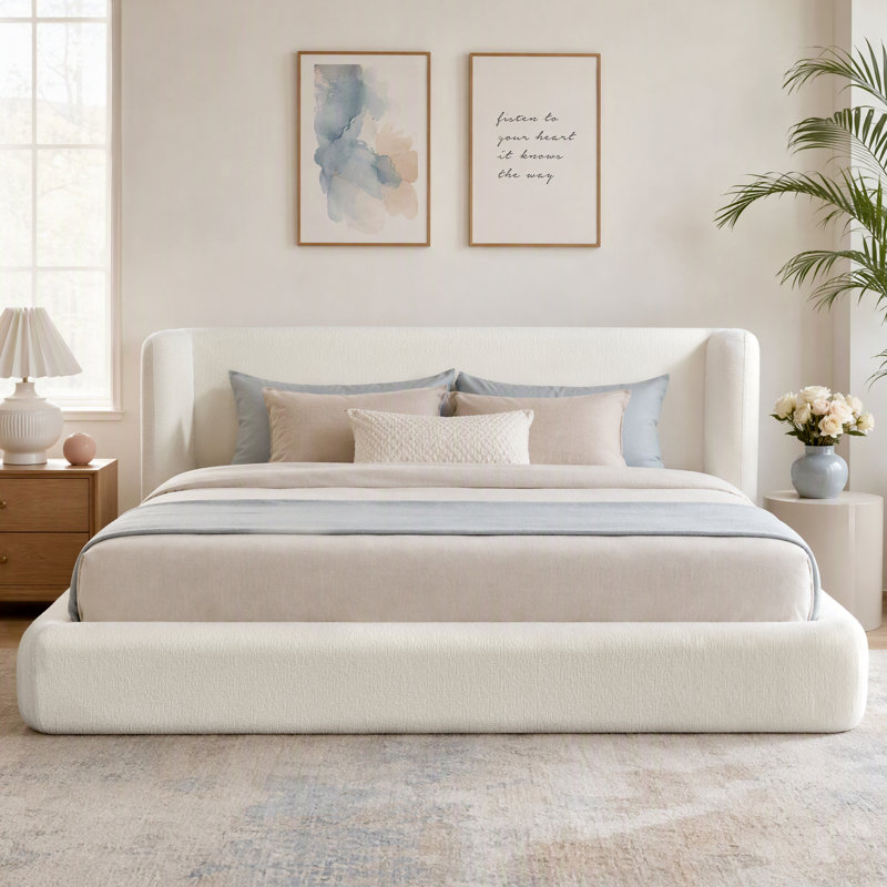 Cadre de lit Fournier AirFrame King avec tête de lit, cadre de lit plateforme rembourré Cloud, rembourrage en mousse de 12 cm, sans sommier, montage facile