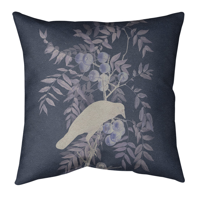 Housse de coussin carrée et insert John James Audubon American Crow, 18 po x 18 po, Bleu marine/blanc
