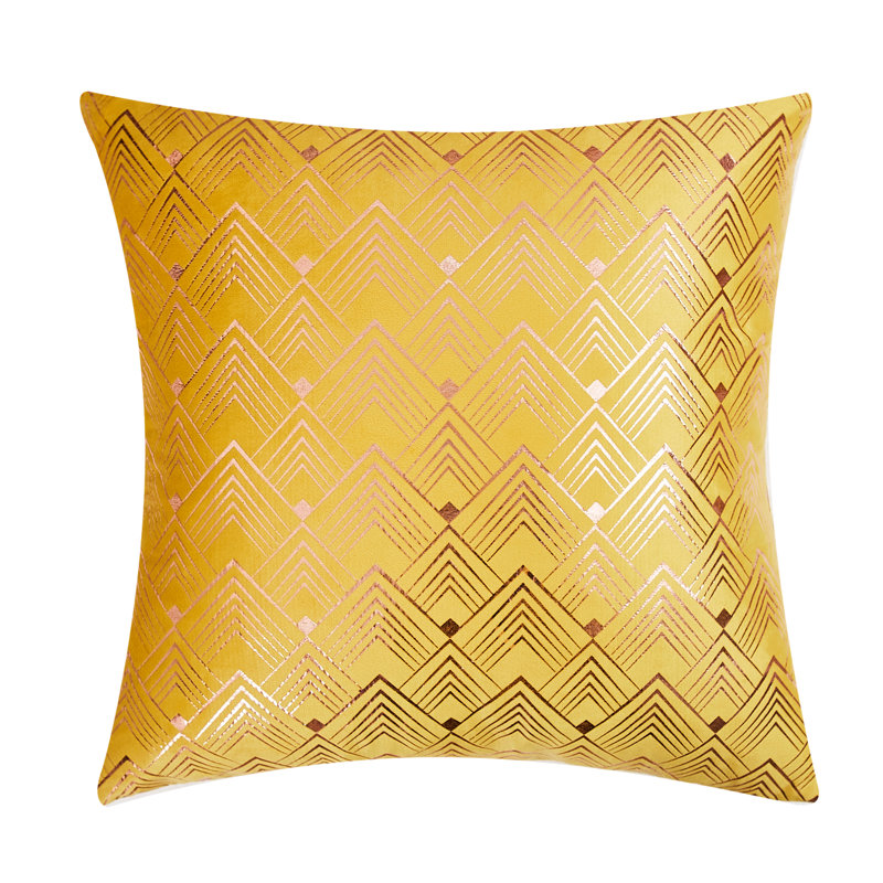Housse et insert de coussin décoratif en velours Velvet Throw  Pillow Cover with Geometric pattern, Jaune, H 18 po x l 18 po