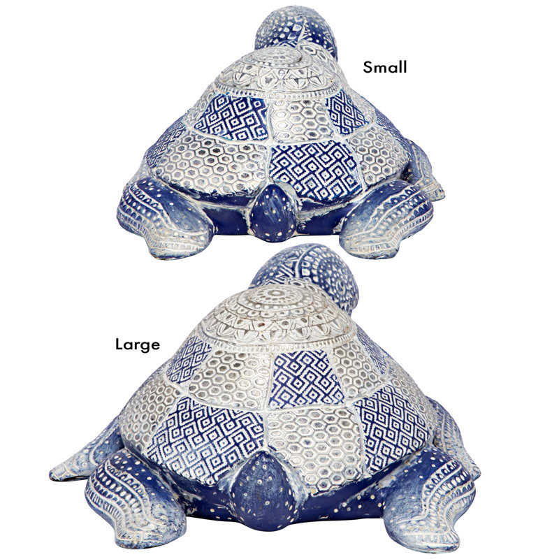 Peaceful Blue and Silver Resin Sea Turtle Figurine Set