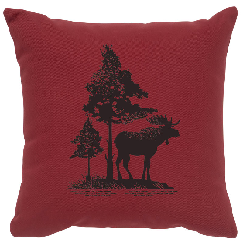 Wooded River Image Pillow - Moose Tree - Cotton Brick, Red